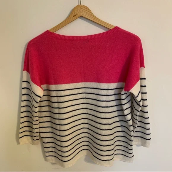 360 Cashmere 3/4 Sleeve Striped Boat Neck Sweater in Pink, Size M - Picture 6 of 11